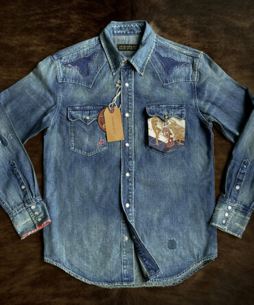 American Western Denim Stitching Washed Distressed Casual Shirt