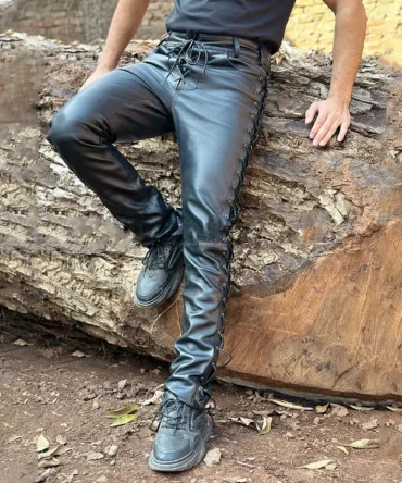 Men's Black Lambskin Leather Motorcycle Pant