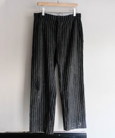 Men's Retro Striped Black Straight Cotton and Linen Pants