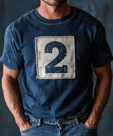 Men's Dark Blue Printed Casual Short-Sleeved T-Shirt