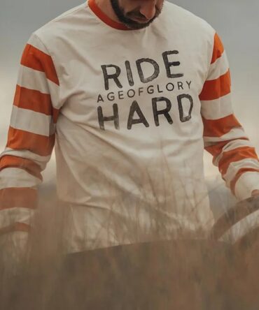Vintage Motorcycle Ride Hard Letter Print Patchwork Striped Long-Sleeved T-Shirt