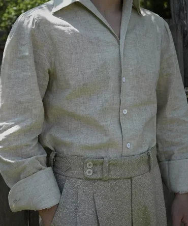 Men's Casual Light Khaki Cotton And Linen Cuban Collar Shirt