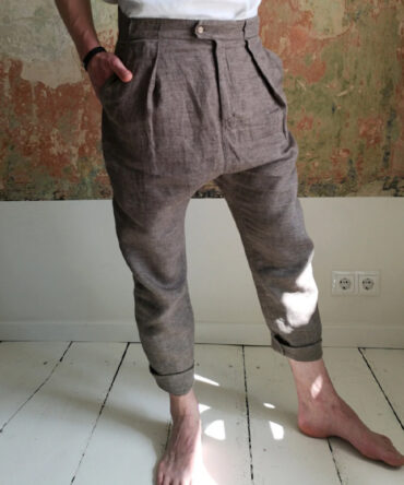 Men's Coffee Drop Crotch Linen Pants