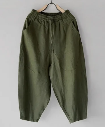 Men's Loose Drop Crotch Linen Workwear Cropped Trousers