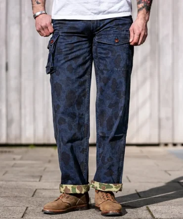 Men's 8oz Indigo Dye Duck Hunting Camouflage Combat Cargo Pants