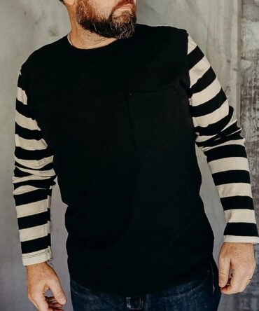 Classic Black And White Striped Patchwork Cotton Crew Neck Sweatshirt