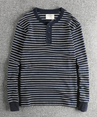 Men's Vintage Striped Cotton Henley Neck T-Shirt