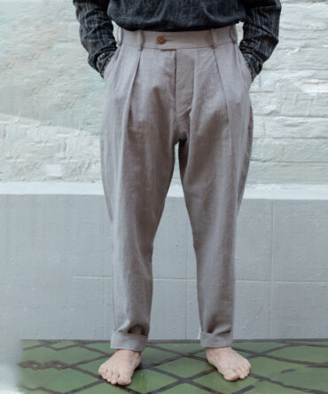 Men's Grey Boiled Nettle Basic Trousers