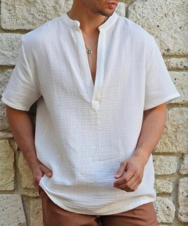 Men's Gauze Organic Cotton Henley Collar Shirt