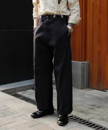 1930s Pinstriped Denim Fishtail Pinstripe Trousers