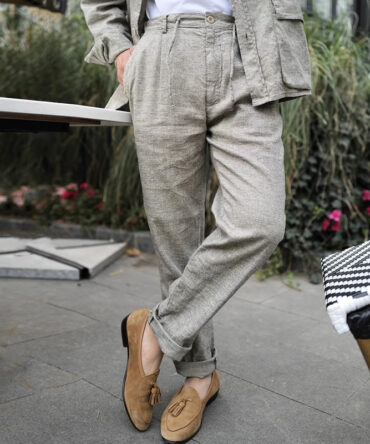 Men's Natural Cotton Linen Thin Light Grey Casual Pants