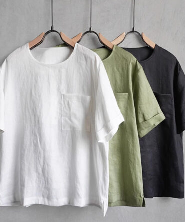 Casual Linen Round Neck Solid Color Thin Short Sleeve Top