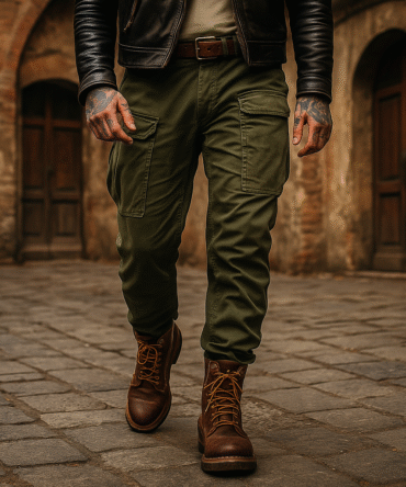 Vintage Solid Color Double Pocket Slim Fit Pants