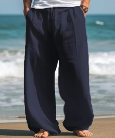 Men's cotton and linen beach casual straight pants