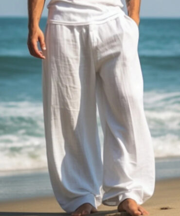 Men's cotton and linen beach casual straight pants
