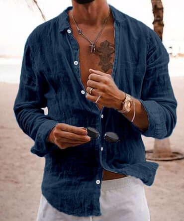 Men's Retro Casual Cotton and Linen Long Sleeve Shirt
