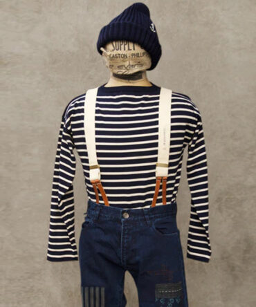Men's Vintage Navy/Off-White Crew Neck Top