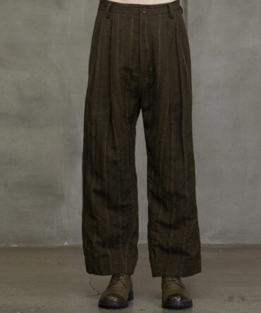 Men's Olive Brown Pinstripe Wide-Leg Trousers