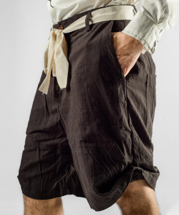 Men's Vintage Cotton and Linen Adjustable Waistband Short Pants