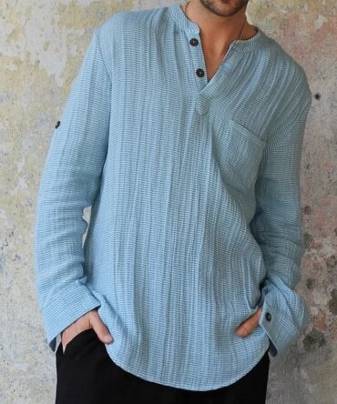Men's Gauze Organic Cotton Henley Collar Shirt