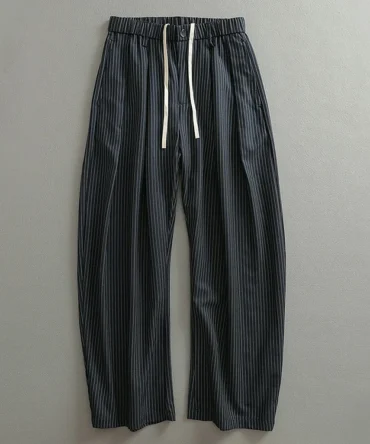 Men's Casual Pinstripe Elastic Waist Wide-Leg Trousers