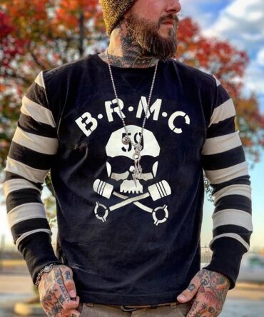 Retro sleeve striped round neck Casual T-shirt