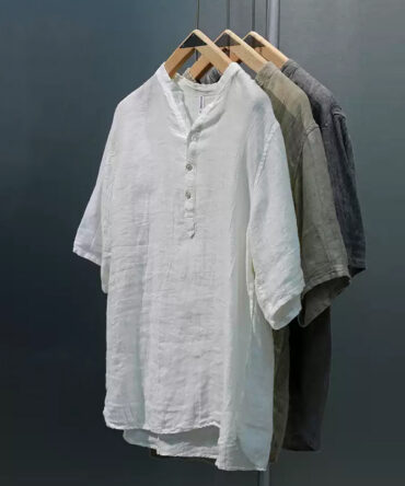 Men's Tie-Dyed Cotton And Linen Short-Sleeved Shirt