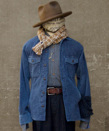 Vintage Men's Lapel Washed Blue Long Sleeve Shirt