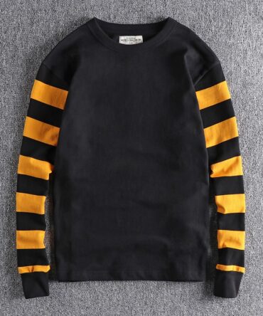 Vintage Cotton Striped Patchwork Long-Sleeved T-Shirt