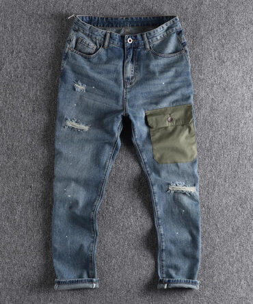 Vintage Pocket Washed Distressed Ripped Jeans