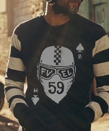 Vintage Striped Sleeve Panel Crew Neck Print Casual T-Shirt
