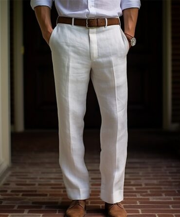 Men's Summer Front Pocket Straight Leg Plain Linen Pants